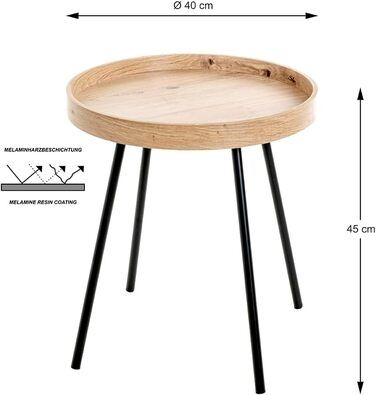 Журнальний столик HAKU Furniture, світлий дуб, чорний, МДФ, метал - Розміри В 45 x Ø 40 см, Стиль Сучасний