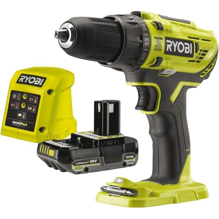 Акумуляторний ударний дриль-шуруповерт RYOBI 18 В ONE R18PD32-1C20G (2-швидкісний редуктор, крутний момент 50 Нм, рівні крутного м