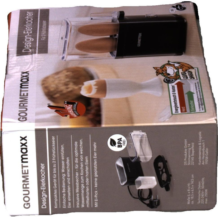 Яйцеварка GOURMETmaxx на 2 яйця компактна яйцеварка яйцеварка з яйцепробивачем, мірним стаканом та сигнальним тоном 3 ступені твер