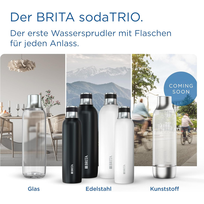 Скляна пляшка BRITA для SodaTRIO Maker (1 л), 2 упаковки змінні пляшки легкі, елегантні скляні пляшки для води в подвійній упаковці/пляшках для газованої води з полірованою кришкою з нержавіючої сталі