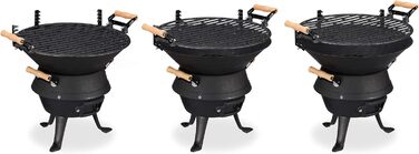 Бочка для барбекю Relaxdays чавунна, регульована по висоті решітка, вентиляція, решітка для деревного вугілля, HBT 40x45x36см, чор