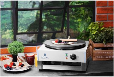 Млинниця Royal Catering RCEC-3000-E (Ø 40 см, 3 000 Вт, чавун з емальованим покриттям, нержавіюча сталь, висувний лоток розподільник тіста)