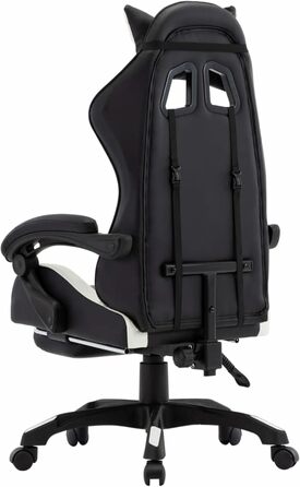 Ігрове крісло з підставкою для ніг, біла та чорна штучна шкіра, офісне крісло, крісло для відпочинку, письмове крісло для вітальні, офісу, спальні