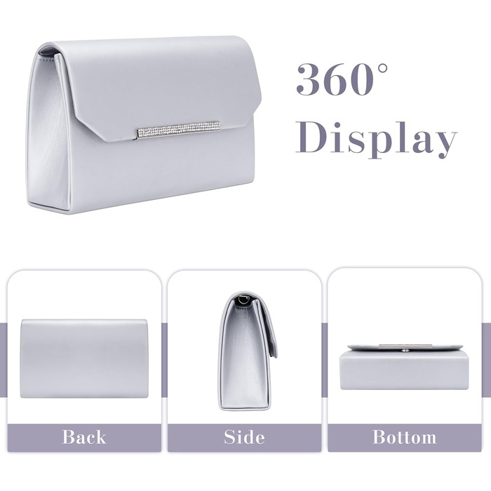 Сріблясте вечірнє клатч-гаманець Larcenciel Чорний Крокодил з лакованої шкіри, прикрашене стразами та ланцюжком, ідеально підходить для весілля, випускного балу або коктейльної вечірки