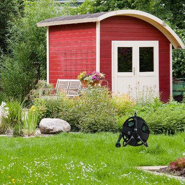 Котушка для шланга Relaxdays, 30 м, 1/2, сталь, пластик, тримач шланга, 38 x 42 x 31 см, чорний/сірий