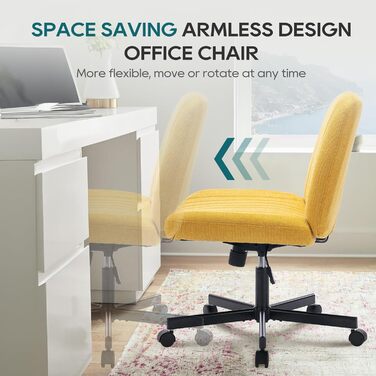 Широке офісне крісло COLAMY, м&39яке офісне крісло без підлокітників, поворотне крісло для домашнього офісу, функція гойдання 115, ергономічне комп&39ютерне крісло для домашнього офісу, для макіяжу, ігор (з колесами, жовтий) Жовтий з колесами