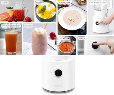 Міксер Xiaomi Smart Blender з функцією нагрівання та додатковим керуванням додатком iOS-Android (режим холоду/тепла, ємність 1,6 літра, 1000 Вт, 9 рівнів швидкості, 8 лопатей, кнопка OLED-дисплея), білий