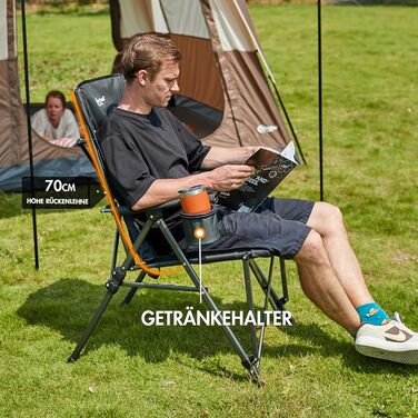 Крісло для кемпінгу Portal, складне, вантажопідйомність 180 кг, з високою спинкою, регульоване, крісло для кемпінгу/рибальства, садове крісло, крісло з сумкою та тримачем для напоїв для саду, балкону, пікніка, чорне