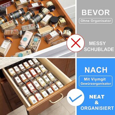 Органайзер для спецій з 28 баночками для спецій, 348 етикеток для спецій, 4-рівнева прозора акрилова вставка для шухляд для спецій для кухні, шафи, стільниці, набір з 28 предметів, прозорий