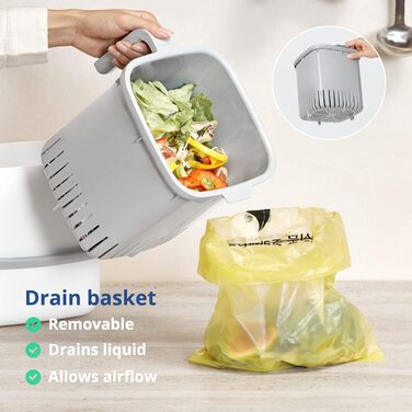 Органічний контейнер для сміття для кухні - Кухонний компостний контейнер з кришкою, ручками Миється в посудомийній машині Зроблен
