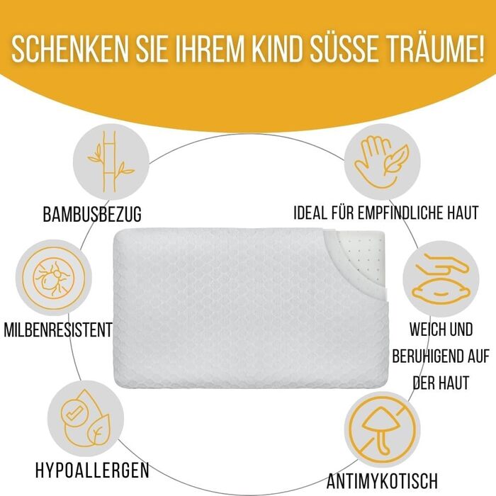 Дитяча подушка Inphysio Soft з піни з ефектом пам'яті - Гіпоалергенне бамбукове волокно - Ефективний сон для дітей - Ергономічна ш