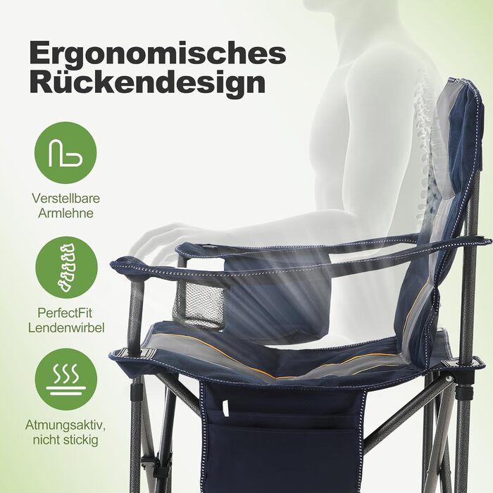 Крісло для кемпінгу LET&39S CAMP, складне крісло, велике рибальське крісло з тримачами для напоїв, сумка-холодильник, вуличне крісло, витримує до 200 кг, синє