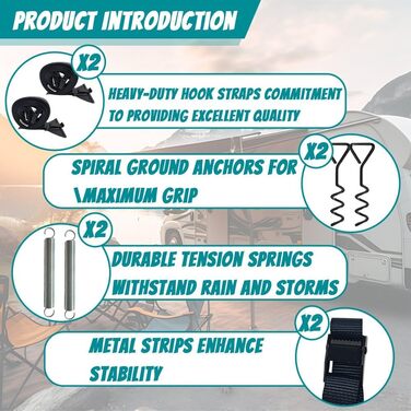 Штормові ремені для тентів для автофургонів, захист від шторму для тентів, штормові ремені для тентів, штормові ремені для тентів, бічний комплект кріплення каравану підходить для більшості автофургонів та караванів