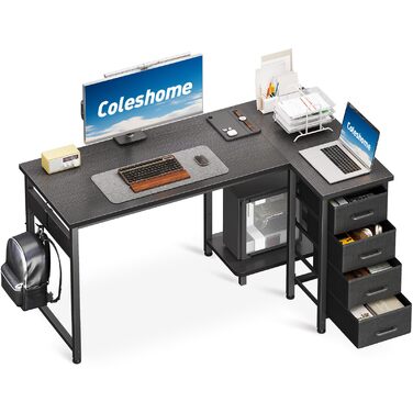 Кутовий письмовий стіл Coleshome, 120x70 см, L-подібний стіл з 4 шухлядами, двосторонній комп&39ютерний стіл для офісу, кабінету, спальні, чорний 120 70 см