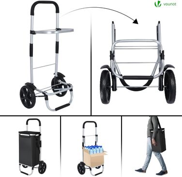Алюмінієвий складаний візок для покупок 58л з водонепроникною сумкою та термо-відсіком, 2 великих колеса з брудозахисними крилами, складаний візок-драбина, чорний 58л
