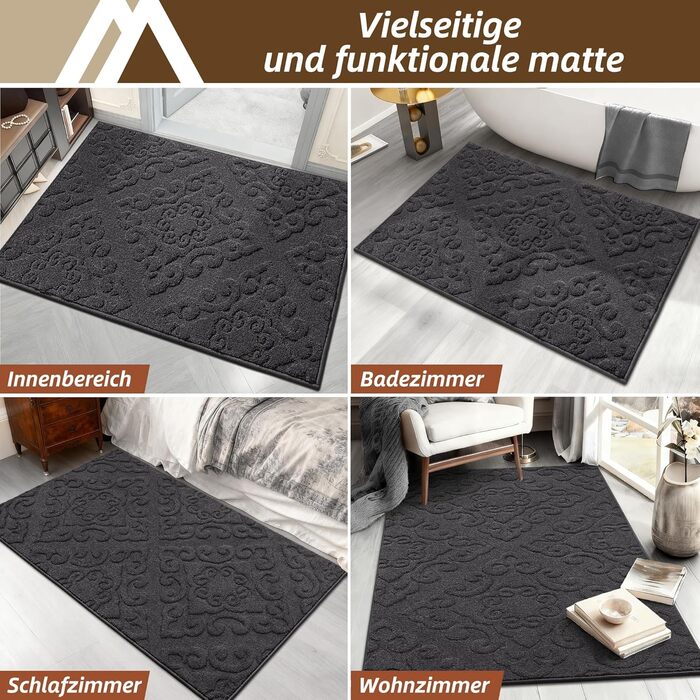 Килимок COSY HOMEER для вловлювання бруду 80 x 120 см, килимок для дверей, що миється, нековзний килимок для входу в приміщенні, килимок для входу, вхідні двері, темно-сірий, 80 x 120 см (прямокутний)