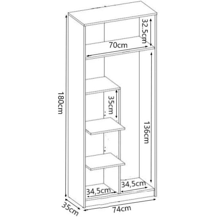 Шафа для мітл - Шафа для прибирання, побутова шафа - 74x35x180 см - Практична багатоцільова шафа, універсальна шафа для мітл, пилососа, засобів для чищення - Dino Graphite/Oak Wotan Graphite / Oak Wotan