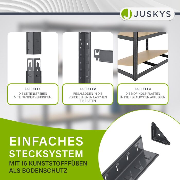 Комплект полиць Juskys Basic, 2 предмети, 2 x 180x90x40 см (ВxШxГ) - 1750 кг - 10 полиць - надміцний стелаж, металевий стелаж без болтів, стелаж для підвалу, система стелажів - сірий