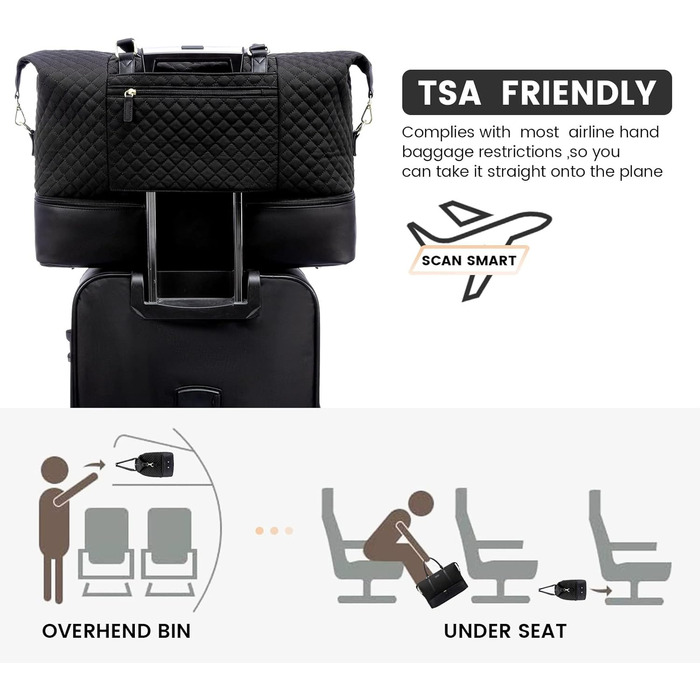 Жіноча дорожня сумка Sucipi, сумка для вихідних, сумка для лікарні, сумка для пологів, сумка для мами, велика водонепроникна спортивна сумка, дорожня сумка з відділенням для взуття та вологим відділенням для авіаподорожей, тренажерний зал, кемпінг, чорний