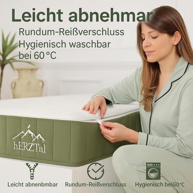 Зонний пружинний матрац кишенькової форми 90x200 см висота 18 см, універсальний, точково-еластичний та повітропроникний, літня/зимова сторона, знімний чохол, який можна прати (60C), сертифікований 90 x 200 см, 7-