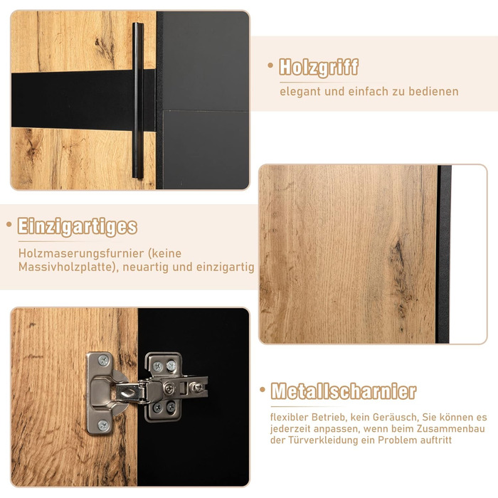 Шафа для одягу 4 предмети з дзеркалом і лавкою, Шафа для одягу, Меблі для гардеробу, Стильна компактна шафа для одягу з 4 гачками,