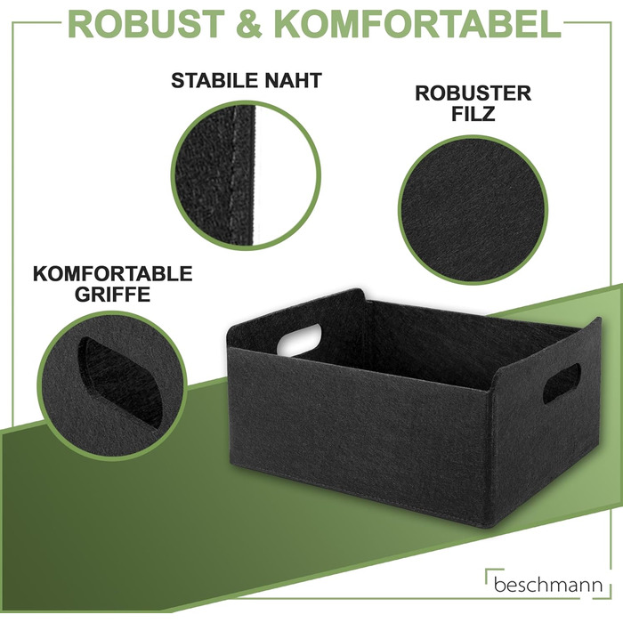 Органайзер для кошика з фетру для зберігання, складна коробка для зберігання, коробка для зберігання з фетру, коробка для зберігання з фетру, кошик для полиці гардеробу, кошик для зберігання з фетру, місце для зберігання в гардеробі (чорний, 3 шт.) 3 шт. 
