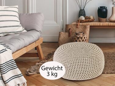 Пуф-подушка Ø55 H37 з мохеровим сидінням, пуф/табурет, можна прати та наповнювати, бежевий/білий