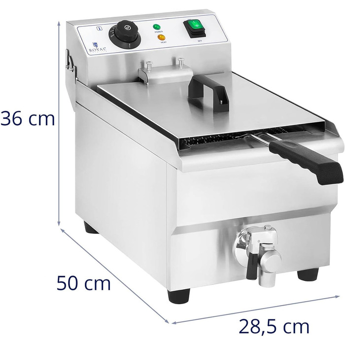 Електрична фритюрниця Royal Catering Fryer з нержавіючої сталі RCEF 10EH-1 (10 літрів, потужність 3 000 Вт, термостат, зливний кран, нержавіюча сталь)