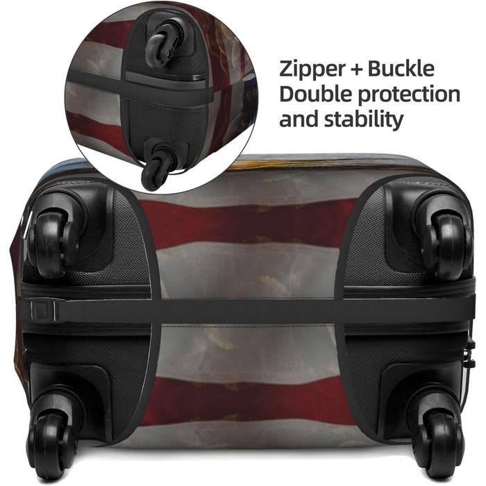 Чохол для валізи, дизайн Американський прапор з орлом, міцний захист валізи, підходить для багажу розміром 45,7 - 81,3 см, розмір XL, Чорний, X-Large