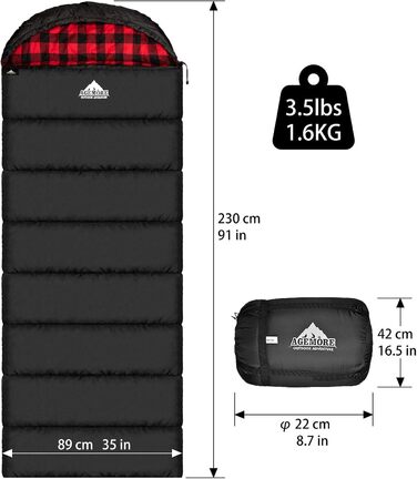 Бавовняний фланелевий спальний мішок для дорослих, спальний мішок зі 100 бавовняною підкладкою для кемпінгу, походів, подорожей з рюкзаком, легкий та портативний, 3-4 сезони в теплу погоду, чорний/червоний