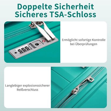 Легка дорожня валіза KONO для ручної поклажі 55 см з твердого поліпропілену з 4 колесами та замком TSA, 55x40x20 см (зелена)