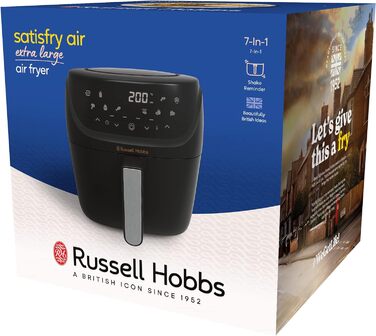 Аерофритюрниця Russell Hobbs XXL 8 л компактний корпус 7 функцій приготування10 програм AirFryer (можна мити в посудомийній машині, макс. 220C, фритюрниця без олії, гриль, запікання, смаження, зневоднення) SatisFry 27170-56