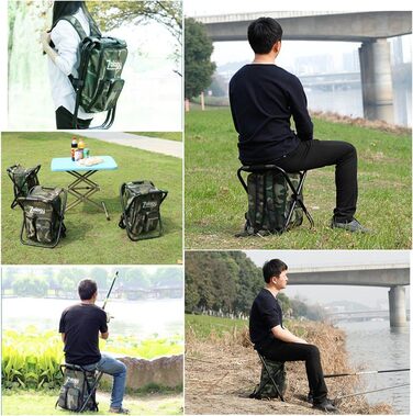 Складаний стілець для кемпінгу табурет Рюкзак Zology з ізольованою сумкою для пікніка з охолоджувачем, камуфляжне портативне туристичне сидіння Сумка для стільця для зовнішньої риболовлі в приміщенні Подорожі Пляжне барбекю