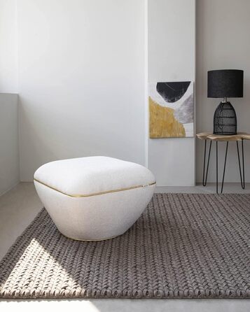 Великий пуф/табурет з м&39якої ведмедевої тканини білого кольору, сучасний, квадратний, зручний для вітальні, спальні, оздоблення зі штучної шкіри золотого кольору, висота приблизно 43 см, колір білий.