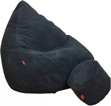 Крісло-мішок з пуфом, чорний, 95x95x120 см - XXL Крісло-мішок для дорослих з наповнювачем - Меблі для спальні та вітальні - Оксамитові крісла-мішки для дому - Крісло-мішок - Шезлонг, 95 x 95 x 120 см, чорний