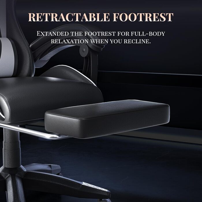 Ігрове крісло bigzzia з функцією масажу та висувною підставкою для ніг, ергономічне поворотне крісло, регульована спинка 90-135, м&39яке ігрове крісло з масажною поперековою подушкою та підголівником, біле