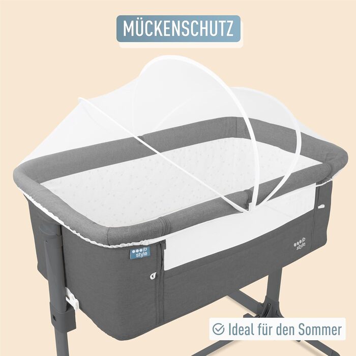 Дитяче ліжечко Aluna 3-в-1, колір ib style, додаткове ліжко, м&39який матрац, регулювання висоти у 5 напрямках, дорожнє ліжечко з сумкою, дитяче ліжко на колесах, колиска, для дому та подорожей - Темно-сірий