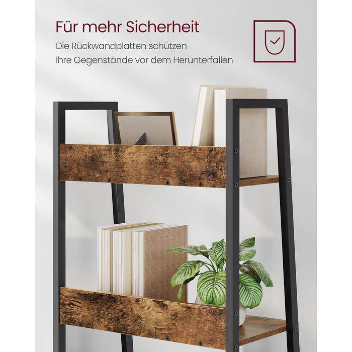 Книжкова полиця VASAGLE, полиця-драбина, 5 ярусів, вузька полиця, відкрита окремостояча полиця для кабінету, вітальні, спальні, кухні, промисловий дизайн, вінтажний коричнево-чорний LLS067B01 Вінтажний коричневий чорний 5 полиць (60Ш x 170В см)