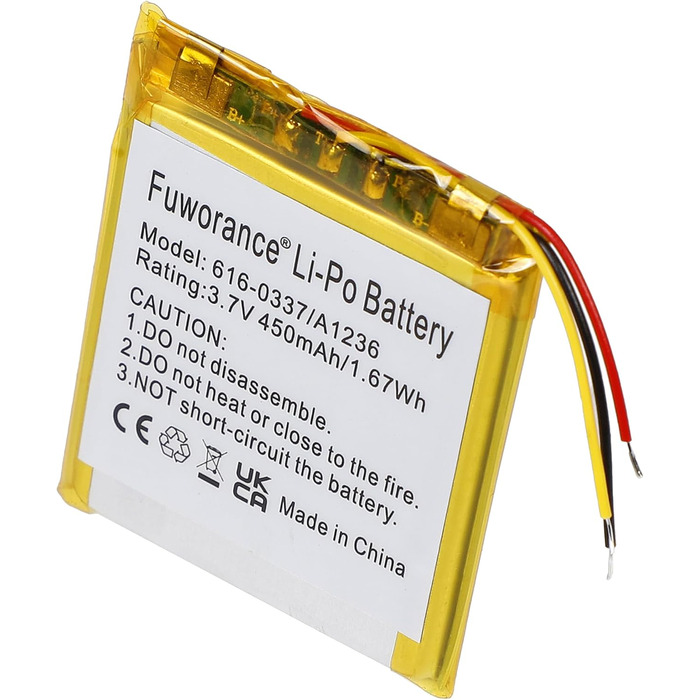 Акумулятор A1236 616-0337 ємністю 450 мАг 3,7 В, сумісний з iPod Nano 3rd G3 4 ГБ 8 ГБ 616-0311, 616-0333, музичним плеєром та відеоплеєром, літій-полімерний акумулятор ємністю 1,67 Втгод