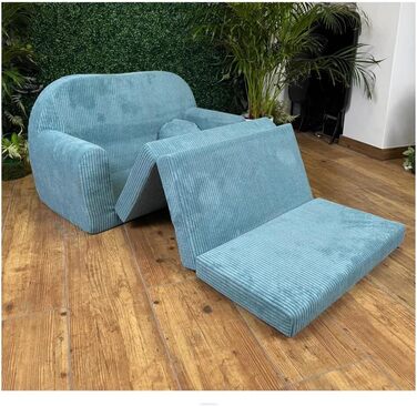 Дитячий диван, Складаний, М&39який - Ігровий диван з розкладкою 96x57x48 см - Дитячий диван з функцією сну - М&39який розкладний диван, сертифікований Oeko-TEX, вкл. 2 подушки, Бірюзовий