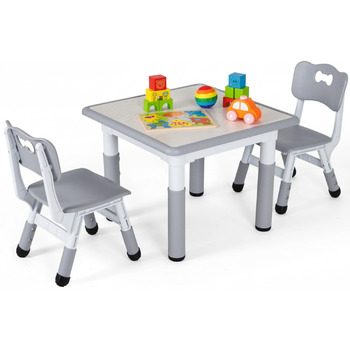 Дитячий стіл Clevich з 2 стільцями, комплект столу та стільців, дитяча група сидінь з регульованою висотою, дитячі меблі для дитячої кімнати, художній стіл та група сидінь - ергономічний, багатофункціональний - сірий