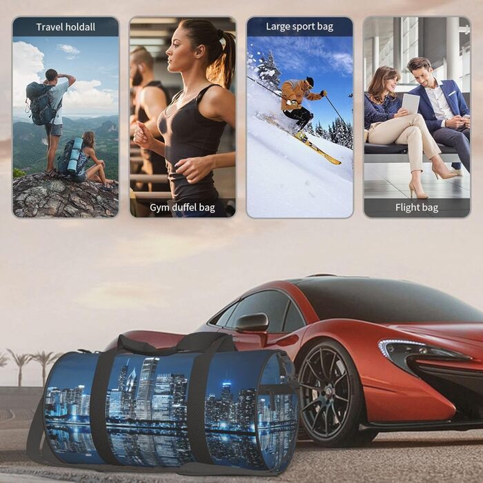 Спортивна сумка для подорожей, стильна міська сумка з нічним малюнком, сумка на нічліг, чорна, універсальний розмір