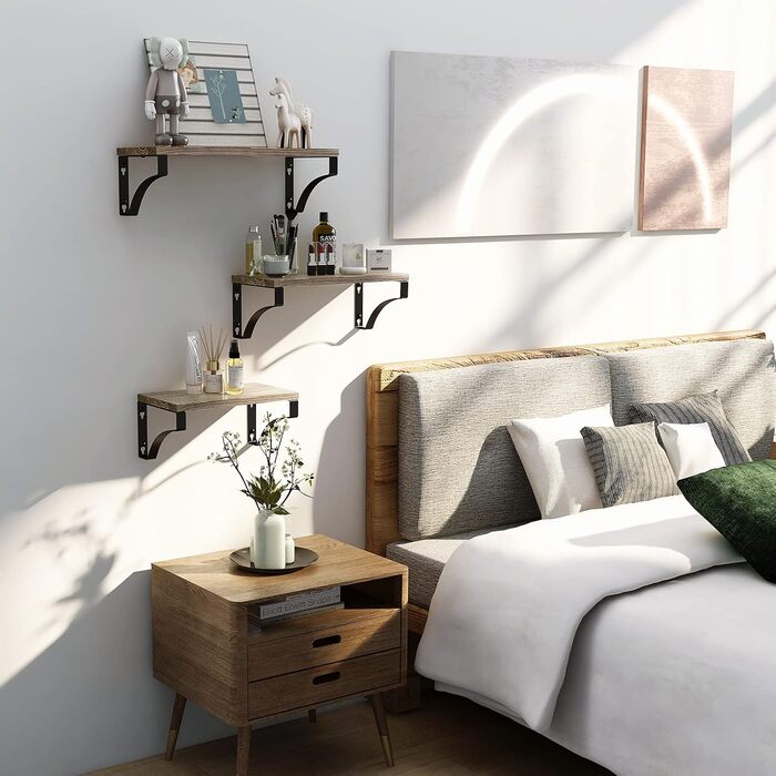 Набір настінних полиць Pipishell із 3 предметів, дерево та метал, настінні полиці для зберігання, дерев&39яний металевий дріт у рустикальному стилі, для вітальні, спальні, офісу, ванної кімнати або кухні (коричневий)