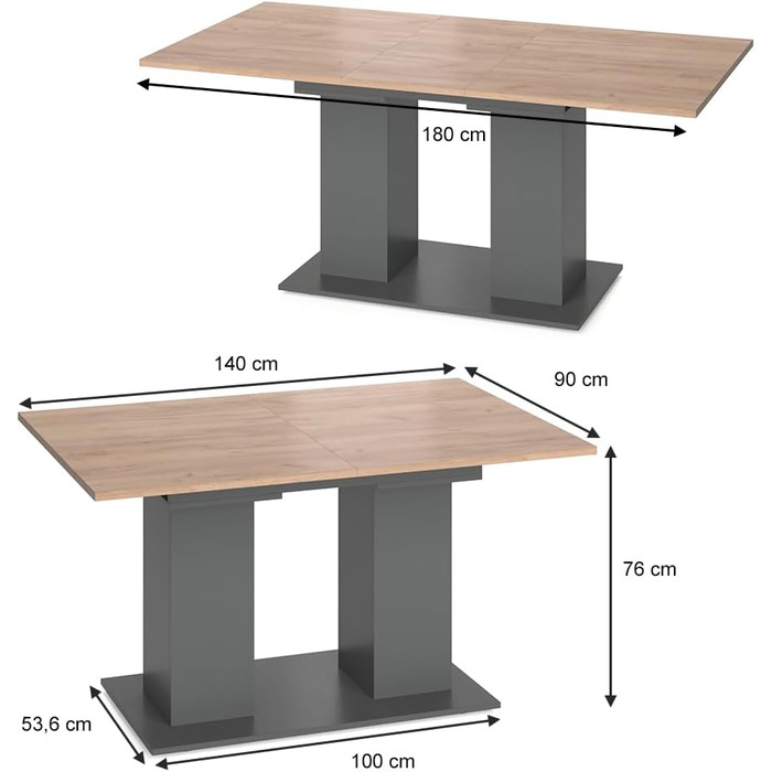 Обідній стіл Vicco Dix, розкладний обідній стіл, антрацит/золотий дуб, 140 x 90 см