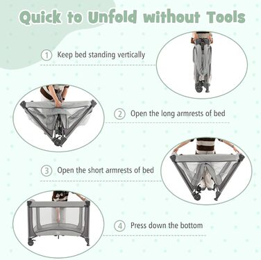 Дорожнє ліжечко GOPLUS 5-в-1 з пеленальний килимок, потовщений матрац, складне дитяче ліжечко з повітряними боковими стінками, колеса, сумка для перенесення, дитяча колиска з навісом, манеж для немовлят 0-36 місяців (сірий)