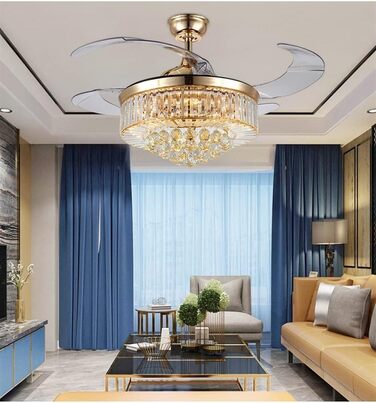 Тихий вентилятор лампа кришталевий стельовий вентилятор зі світлодіодним світлом висувні лопаті вентилятор люстра стельовий вентил