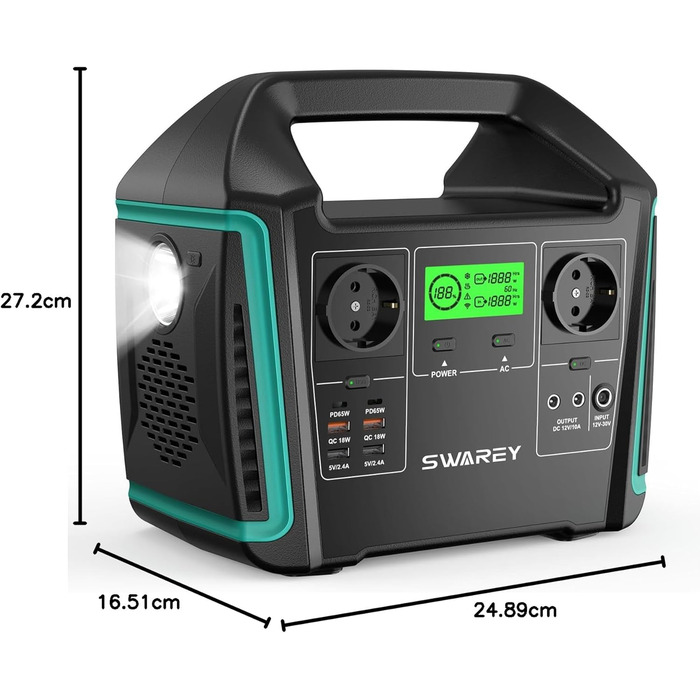 Портативна електростанція S1000, літієва батарея 725 Втгод з 2 виходами змінного струму 1000 Вт (пікова 1500 Вт), 2 порти USB-C PD 65 Вт, сонячний генератор для кемпінгу, подорожей, риболовлі, автофургонів