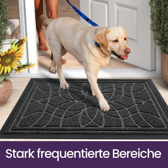 Килимок для вулиці DEXI, нековзкий, 60 x 90 см, миючий килимок для уловлювання бруду, водонепроникний, килимок для вхідних дверей, балконних або патіо дверей, сірий, 60 x 90 см (прямокутний)