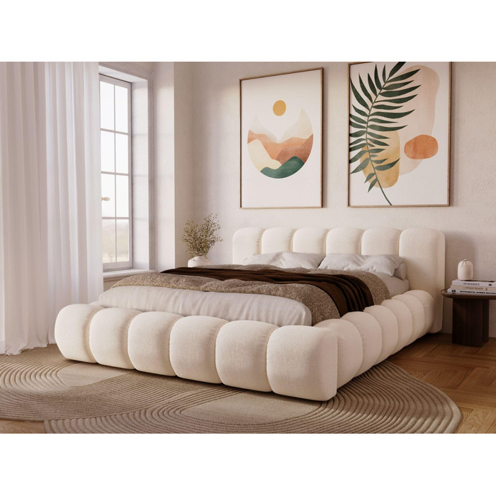 Ліжко GRAINGOLD Doria 180x200, М&39яке ліжко з ящиком для зберігання, Велюр, з рейковим каркасом, з узголів&39ям, без матраца (Кремовий, 180x200) Кремовий 180x200