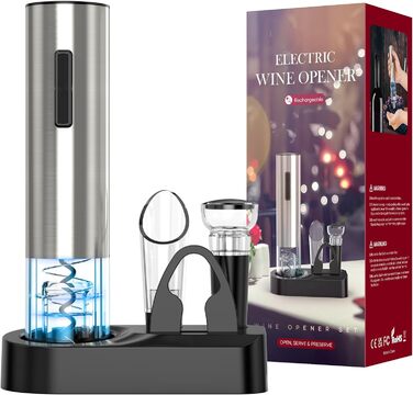 Електрична відкривачка для вина Crenova 6-в-1, акумуляторна автоматична відкривачка винних пляшок з винним насосом, аератором для вина, різаком для винної фольги та USB-кабелем для зарядки
